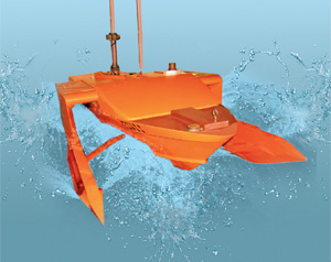 Модель скоростного катера при испытаниях в опытовом бассейне.